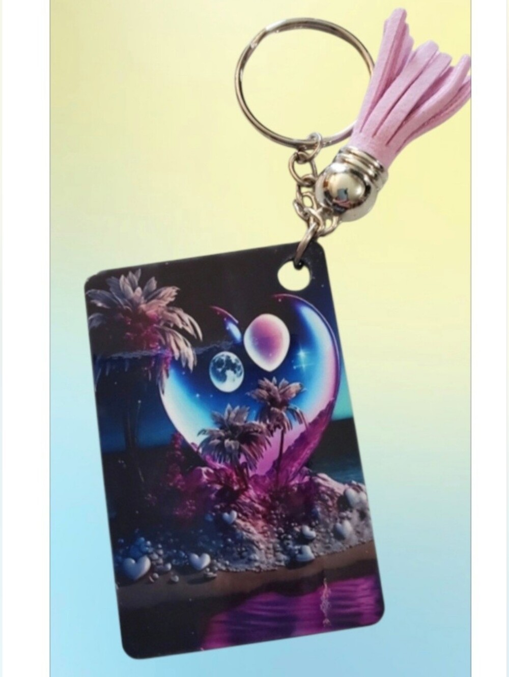 Beach Heart & Palm Tree Keychain